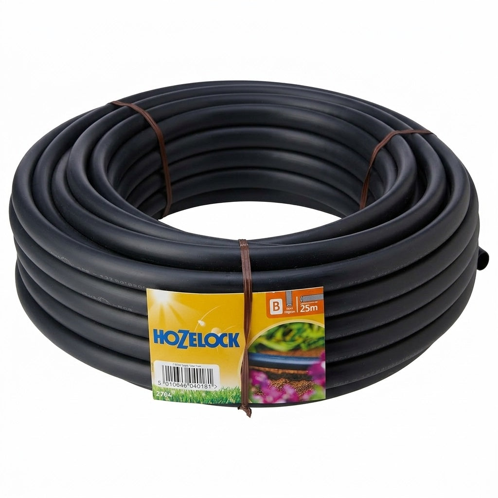 Hozelock Supply Hose Pipe Black 25Mtr x 13mm 2764 | Drip Irrigation System Mainline Tube | UV Stable LDPE Flexible Water Feed | Above Ground or Buried Installation | Supplied with Complete Fittings