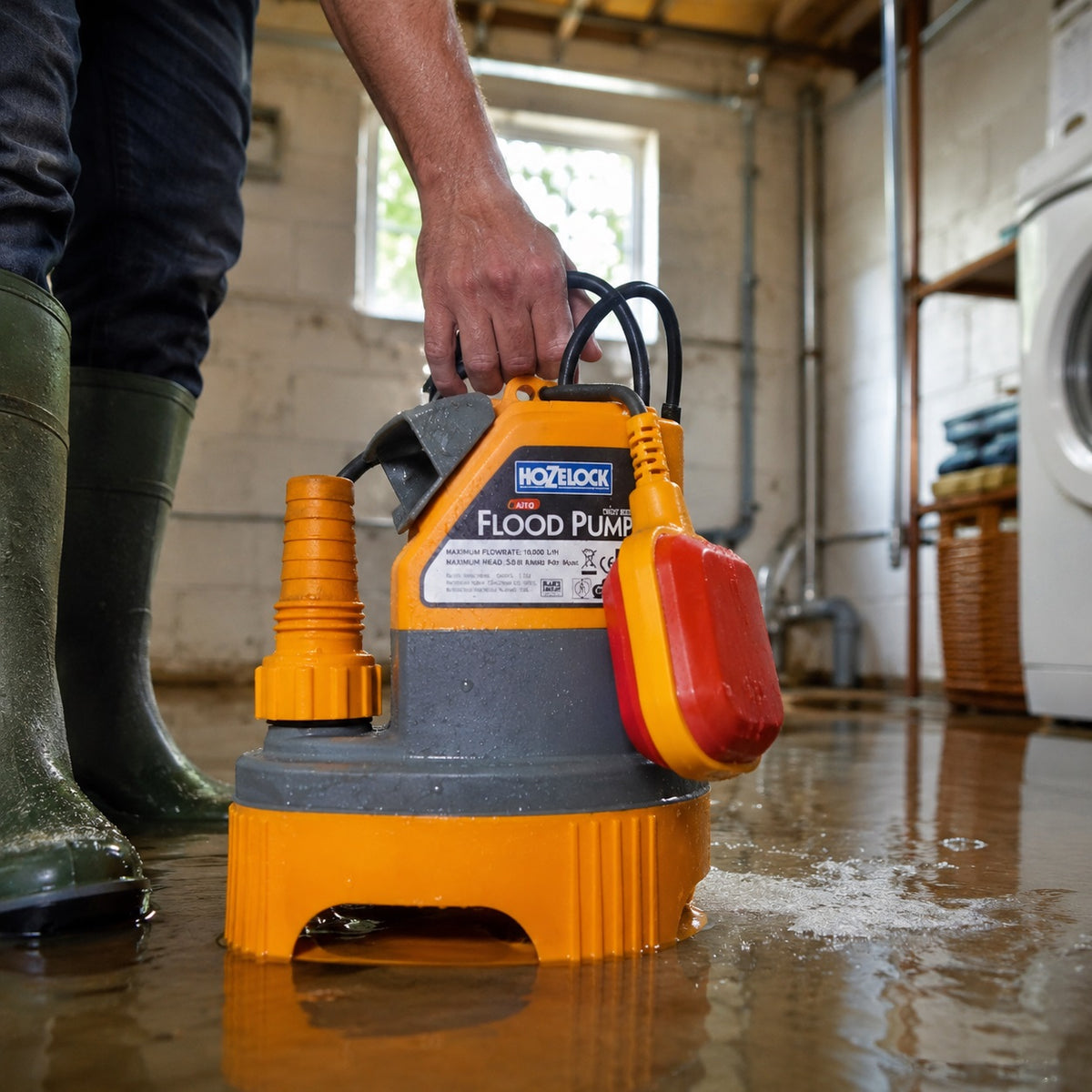 Hozelock High Flow Automatic Flood Pump Multicolour 7825P8000 | Supplied With Complete Fittings | 10Mtr Cable and Plug | Water Drainage Pump | Flood Water Removal