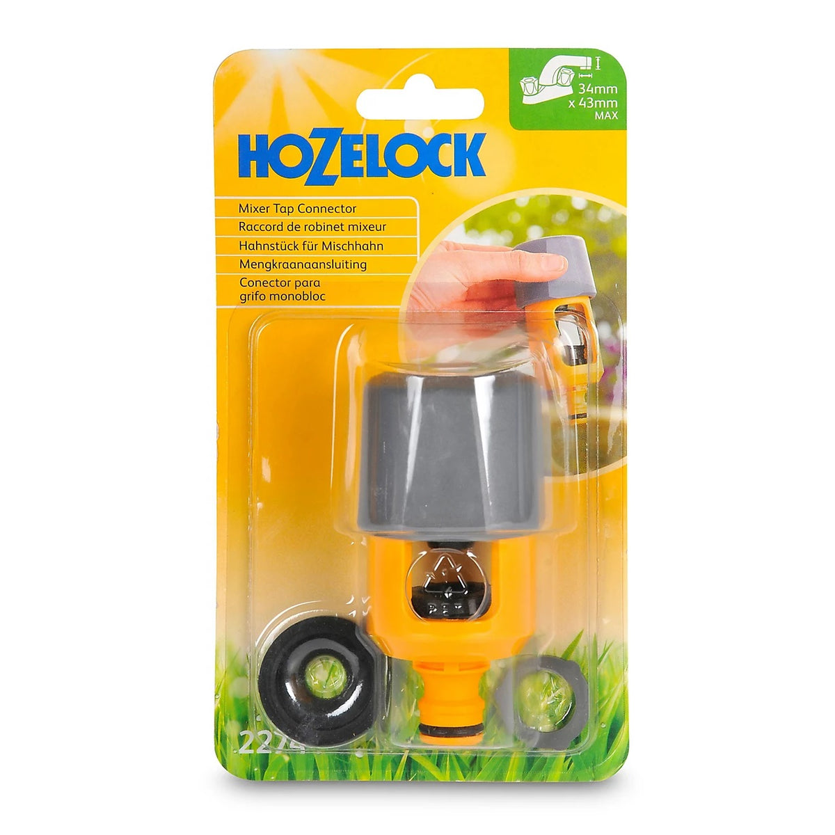 Hozelock Multi-Tap Connector Yellow and Grey 2274P9000 | Durable Plastic Connector | Universal Outdoor Tap Adapter | Hose Pipe Tap Fitting | Supplied with Complete Fittings