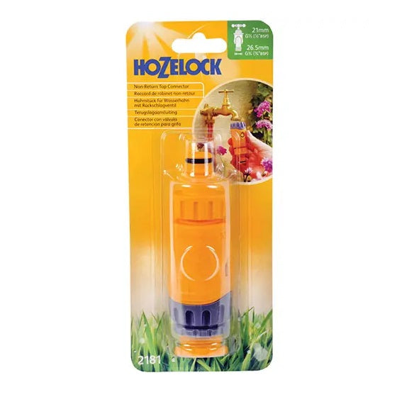 Hozelock Non Return Tap Connector Valve Yellow and Grey 21819000 | Durable Plastic Connector | Backflow Prevention Valve | Tap Hose Adapter | Supplied with Complete Fittings