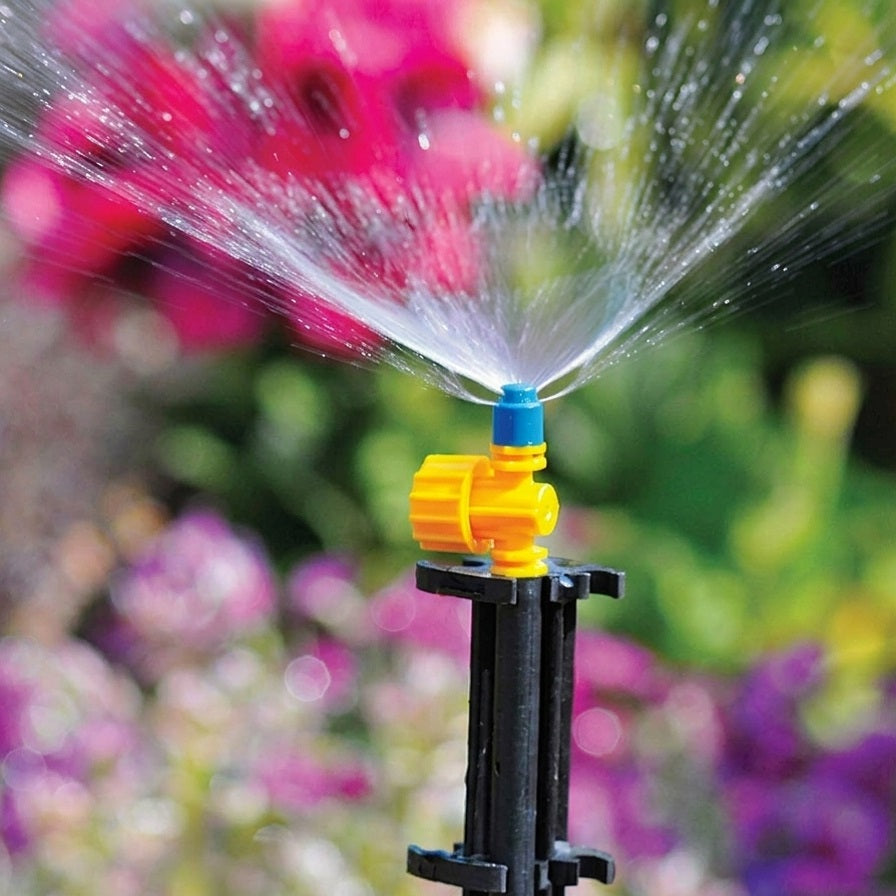 Hozelock 180 Degree Adjustable Micro Jet Yellow 4mm x 13mm Pack of 3 2794 | Half Circle Fine Water Spray Sprinkler | UV Stable Plastic Inline End of Line Emitter | Garden Border Greenhouse Flower Bed Irrigation | Supplied with Complete Fittings