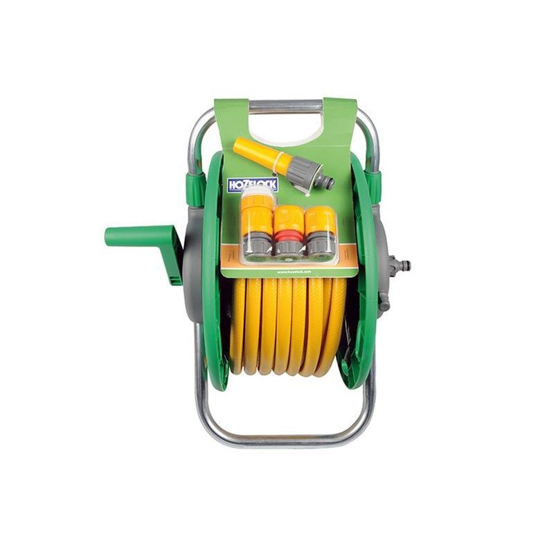 Hozelock Assembled Hose Reel With Hose and Fittings Grey and Yellow 25Mtr 2431R0006 | Supplied With Complete Fittings | 45Mtr Assembled | Garden Hose Reel | Hose Pipe Reel | Watering Accessories