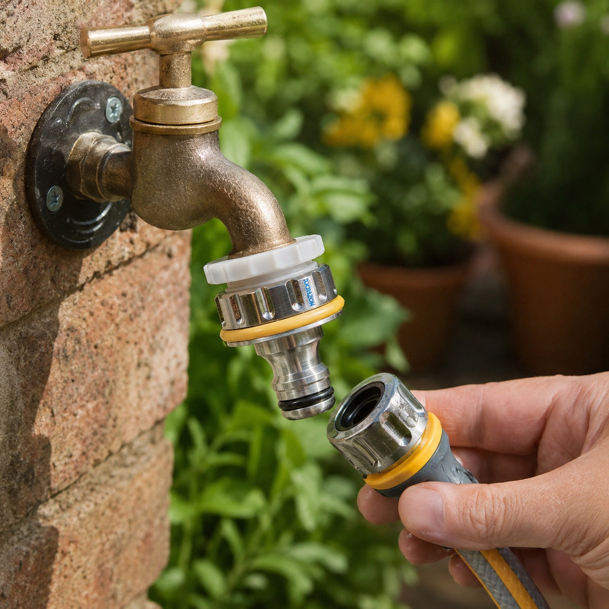 Pro Nickel Plated Brass Metal Threaded Tap Connector Metallic Silver 0.75-Inch 2041P0000 | Supplied With Complete Fittings | Leak Resistant Tap Connector | Garden Watering Tap Connector