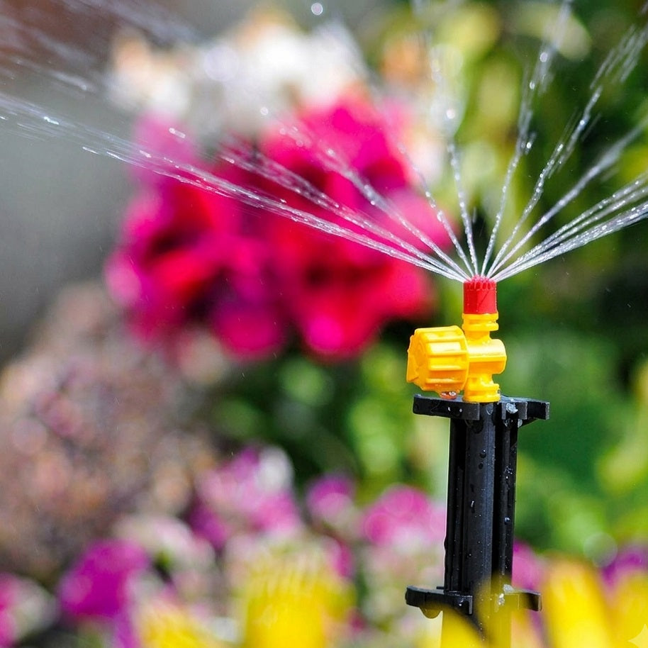 Hozelock 360 Degree Various Adjustable Micro Jet Yellow 4mm and 13mm Pack of 3 2795 | Whole Circle Fine Water Spray Sprinkler | UV Stable Plastic Inline End of Line Emitter | Garden Border Greenhouse Flower Bed Irrigation | Supplied with Complete Fittings