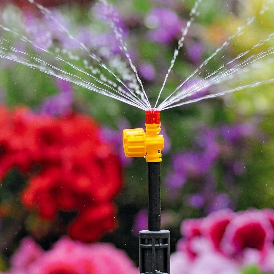 Hozelock 360 Degree Various Adjustable Micro Jet Yellow 4mm and 13mm Pack of 3 2795 | Whole Circle Fine Water Spray Sprinkler | UV Stable Plastic Inline End of Line Emitter | Garden Border Greenhouse Flower Bed Irrigation | Supplied with Complete Fittings