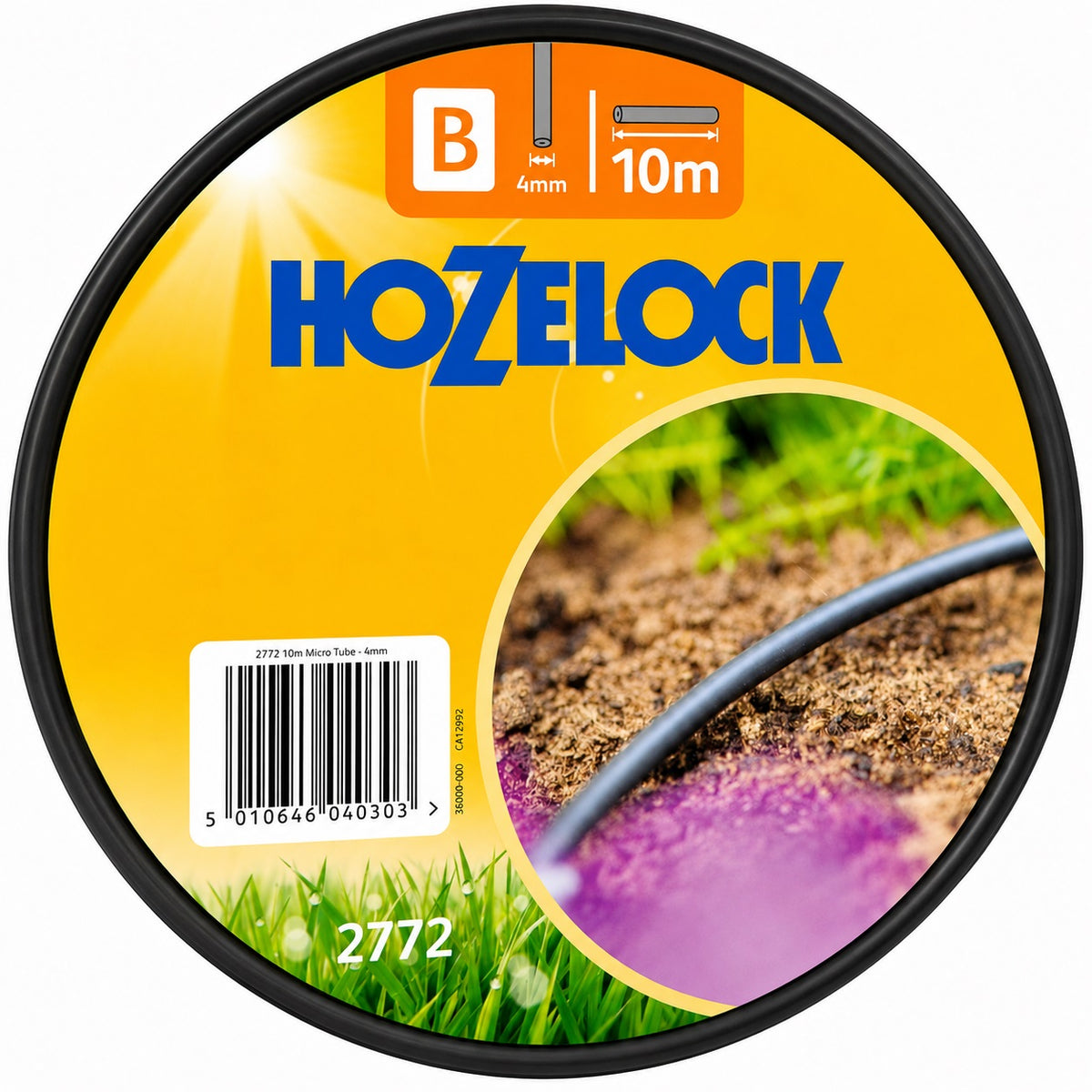 Hozelock Micro Irrigation Hose Pipe Black 4mm x 10Mtr 2772 | Highly Flexible PVC Drip Feed Tubing | UV Stabilised Underground Buried Micro Supply Tube | Pots Containers Hanging Baskets Watering | Supplied with Complete Fittings