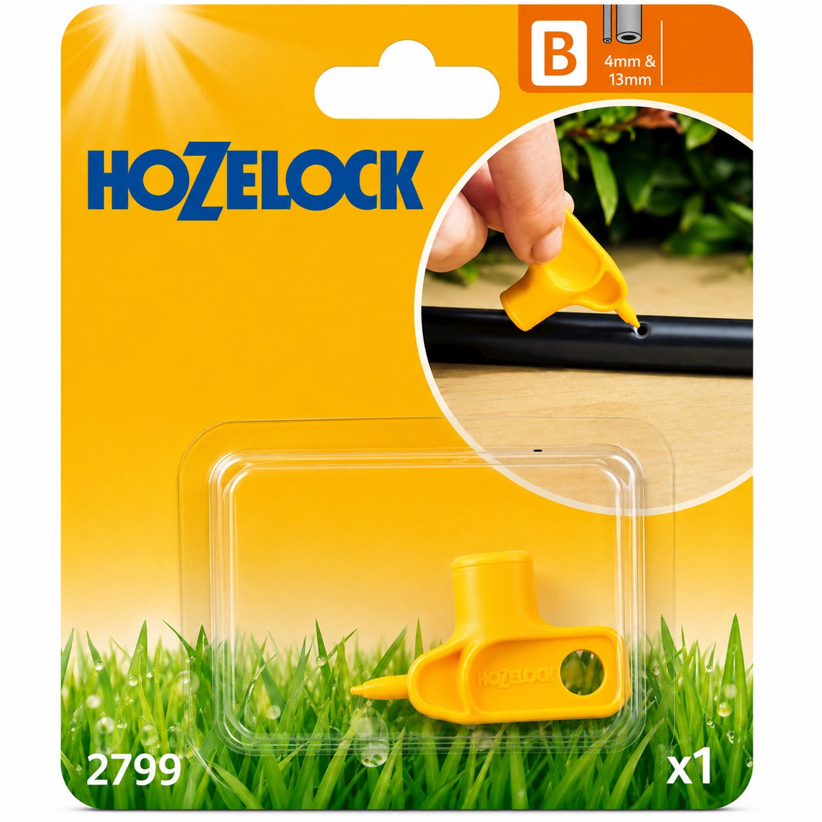 Hozelock Automatic Watering Hole Punch Tool Yellow 4mm and 13mm 2799 | Sharp Point Mainline Pipe Cutter | Integrated Hex Spanner Key for Micro Drip Emitters | UV Stable Plastic Drip Irrigation Tool | Supplied with Complete Fittings