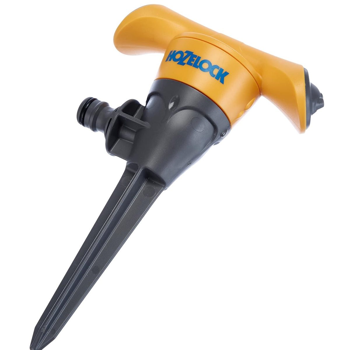 Hozelock Rotating 2-in-1 Jet Spray Garden Lawn Sprinkler Vortex Yellow and Grey 25010 | 177 Metre Square Max Coverage | Heavy Duty Ground Spike Mount with Twin Arm 8-Jet System | Adjustable Jet and Mist Sprayer for Turf and Established Plants | Supplied