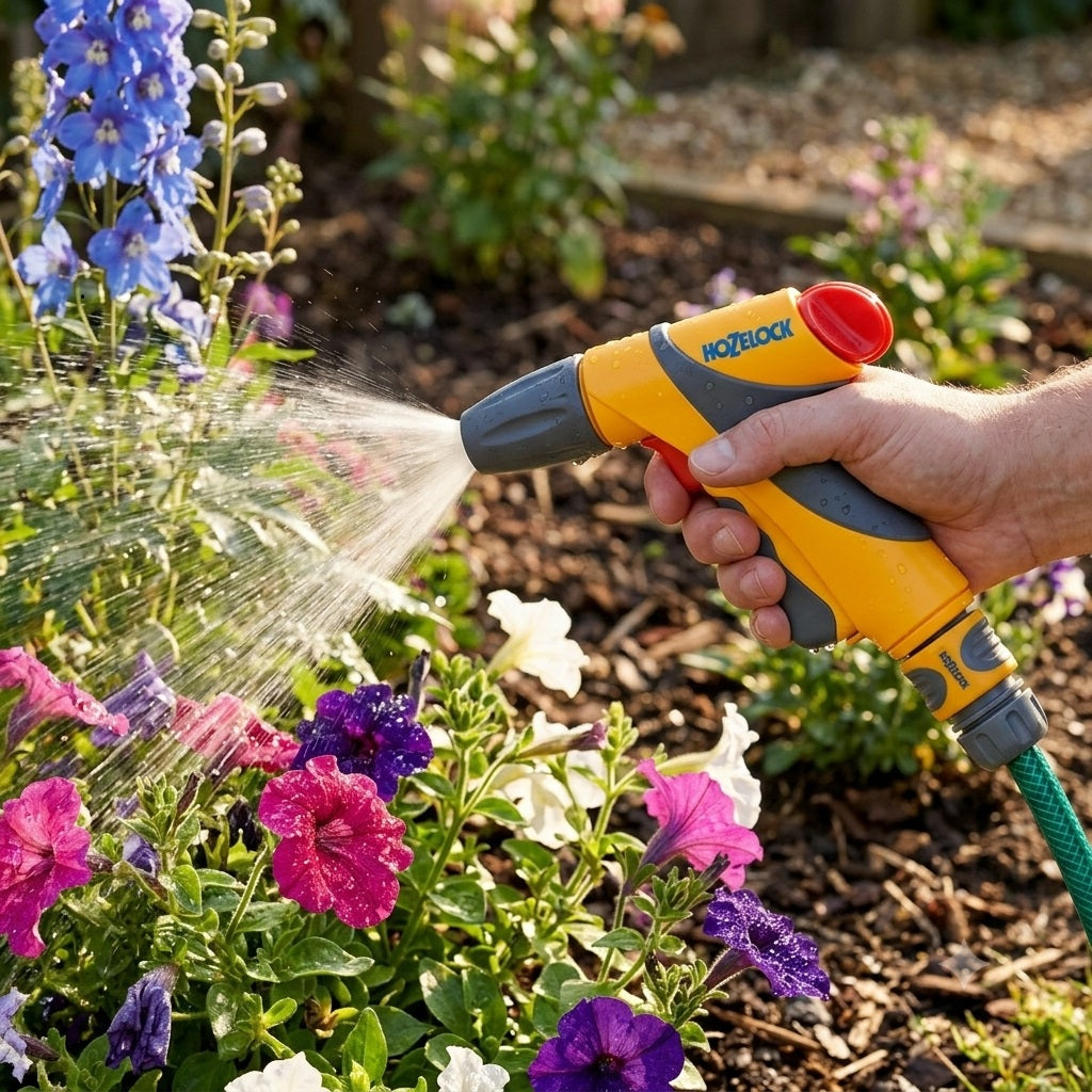 Hozelock Ultra 6 Spray Nozzle Gun with Connector Yellow and Grey 2682 | Variable Trigger Flow Control Water Spray Gun | 2-Stage Lockable Handle Car Wash and Patio Jet | Fine Seedling Mist to Fast Fill Watering Attachment | Supplied with Complete Fittings