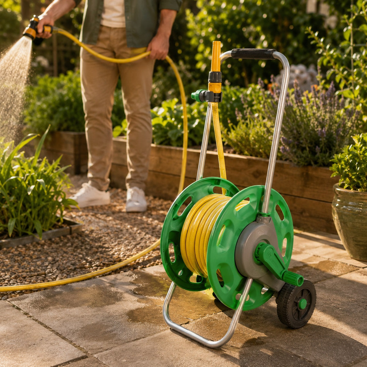 Hozelock Assembled Reel with Hose and Fittings Bore Assorted 30Mtr Multicolour 2434R0006 | Supplied With Complete Fittings | Suitable for 12.5mm Hose | Watering Hose Reel | Gardening Accessories