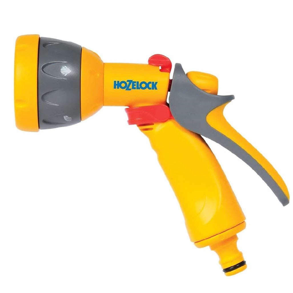 Hozelock Multi-Jet Garden Spray Gun Yellow Grey 2676P9018 | 5-Pattern Adjustable Hose Pipe Nozzle Sprayer | Lockable Flow Control Water Gun | Supplied with Complete Fittings