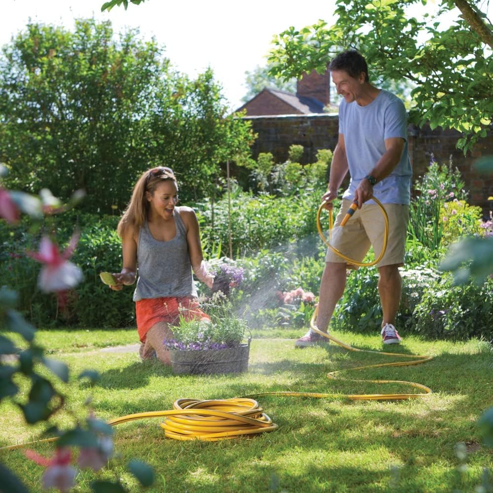 Hozelock Multi-Purpose Starter Hose Yellow and Grey 30Mtr 7230 | Supplied With Complete Fittings | 12.5mm Hose | Hard Wearing Braided Structure | Good Quality and Durability | Plant Watering Hose | Outdoor Water Hose