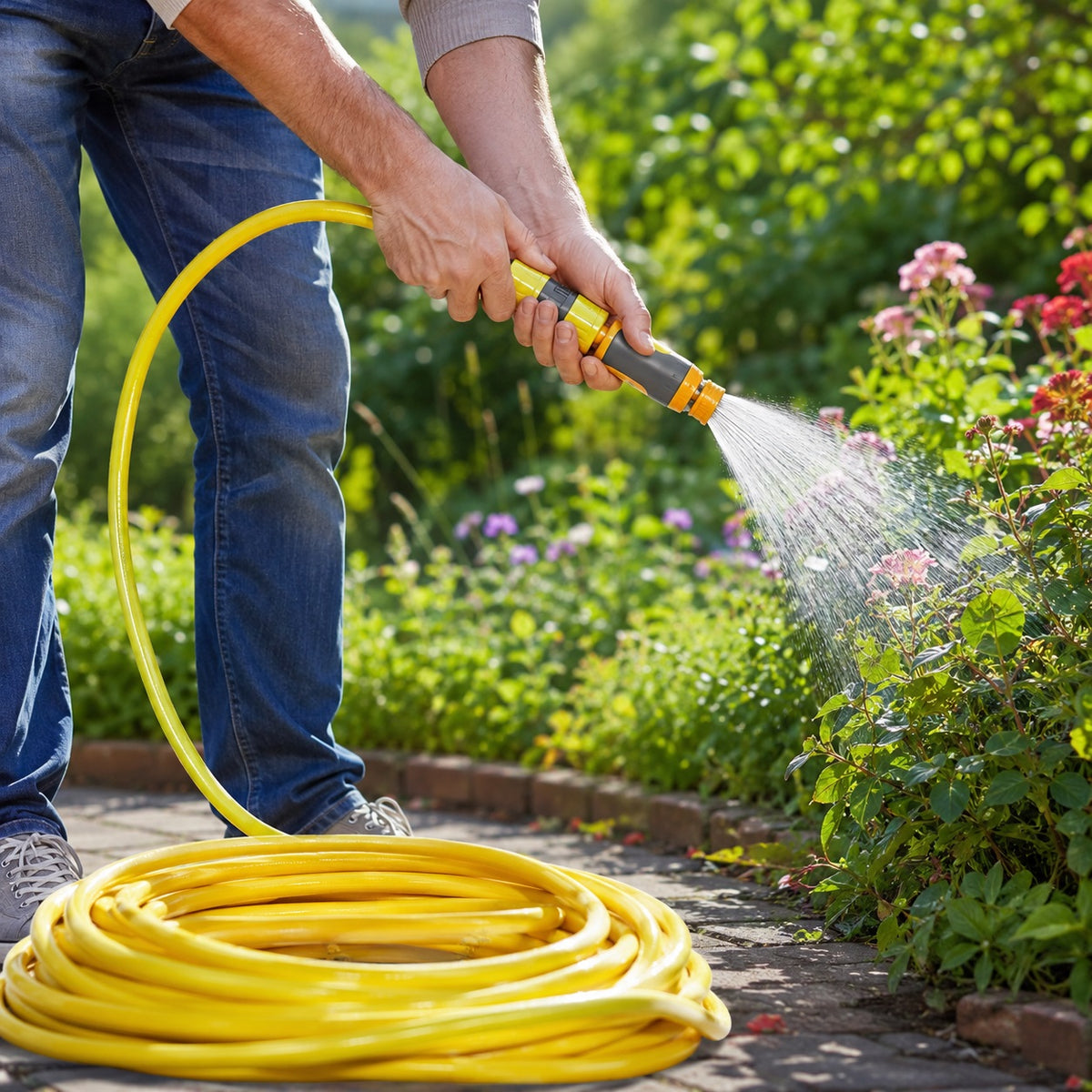 Hozelock Multi-Purpose Starter Hose Yellow 50Mtr 7250 | Supplied With Complete Fittings | 12.5mm Hose | Hard Wearing Braided Structure | Good Quality and Durability | Plant Watering Hose | Outdoor Water Hose