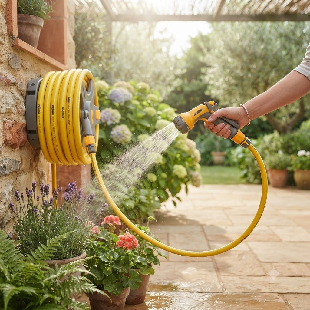 Hozelock Multi-Purpose Starter Hose Yellow 50Mtr 7250 | Supplied With Complete Fittings | 12.5mm Hose | Hard Wearing Braided Structure | Good Quality and Durability | Plant Watering Hose | Outdoor Water Hose