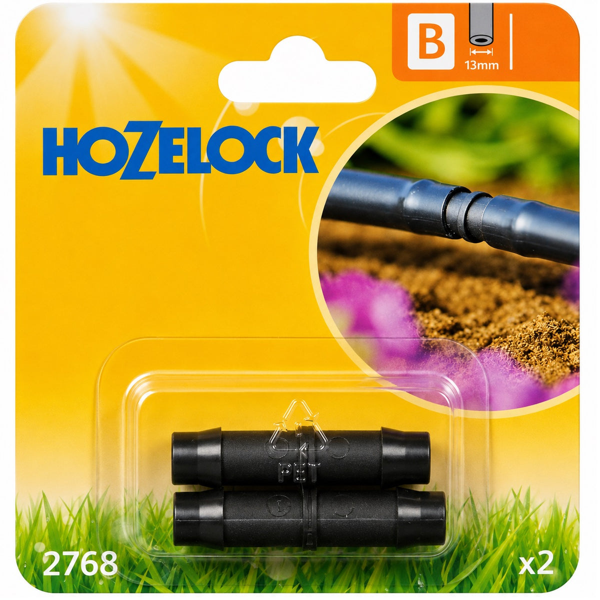 Hozelock Large Bore Straight Connector Black 13mm Pack of 2 2768 | Automatic Watering Hose Pipe Joiner Barbed Extension Fitting | Plastic Material for Extending and Repairing Main Supply Line | For Gardening Irrigation Systems | Supplied with Complete