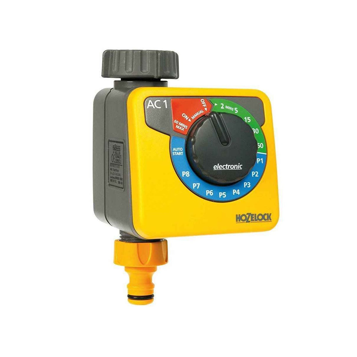 Hozelock AC1 Electronic Water Timer Yellow 2705 | Automatic Garden Irrigation Controller | Hose Pipe Water Timer | Battery Powered Watering Computer | Supplied with Complete Fittings