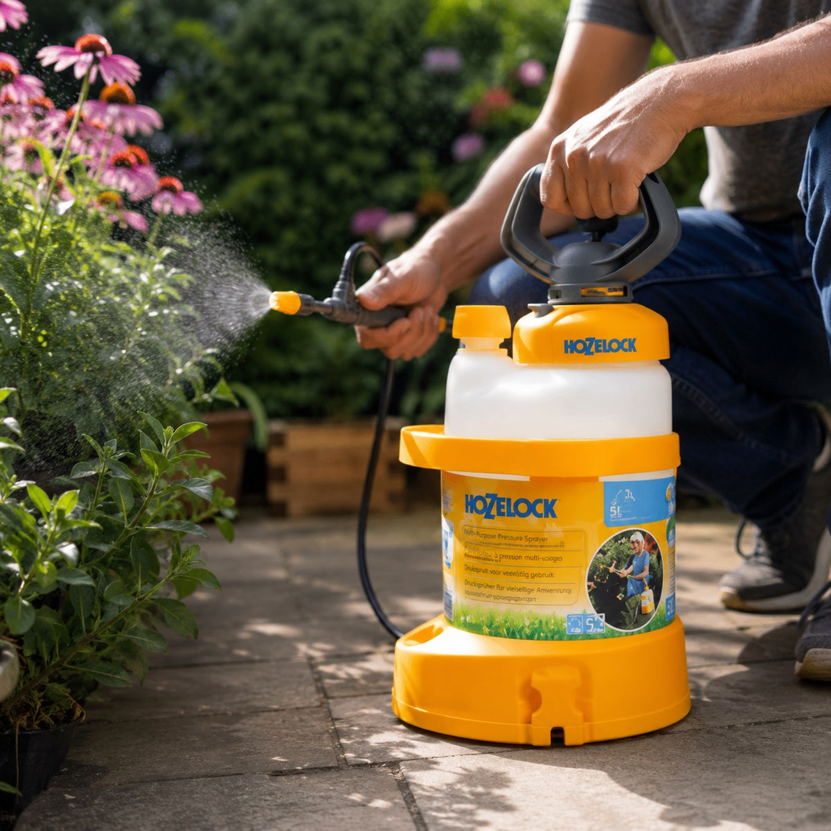 Hozelock Multi Purpose Pressure Sprayer Multicolour 5Ltr 4705 | Supplied With Complete Fittings | Garden Pump Action Sprayer | For Pesticides-Fertiliser and Weedkiller | Water Sprayer