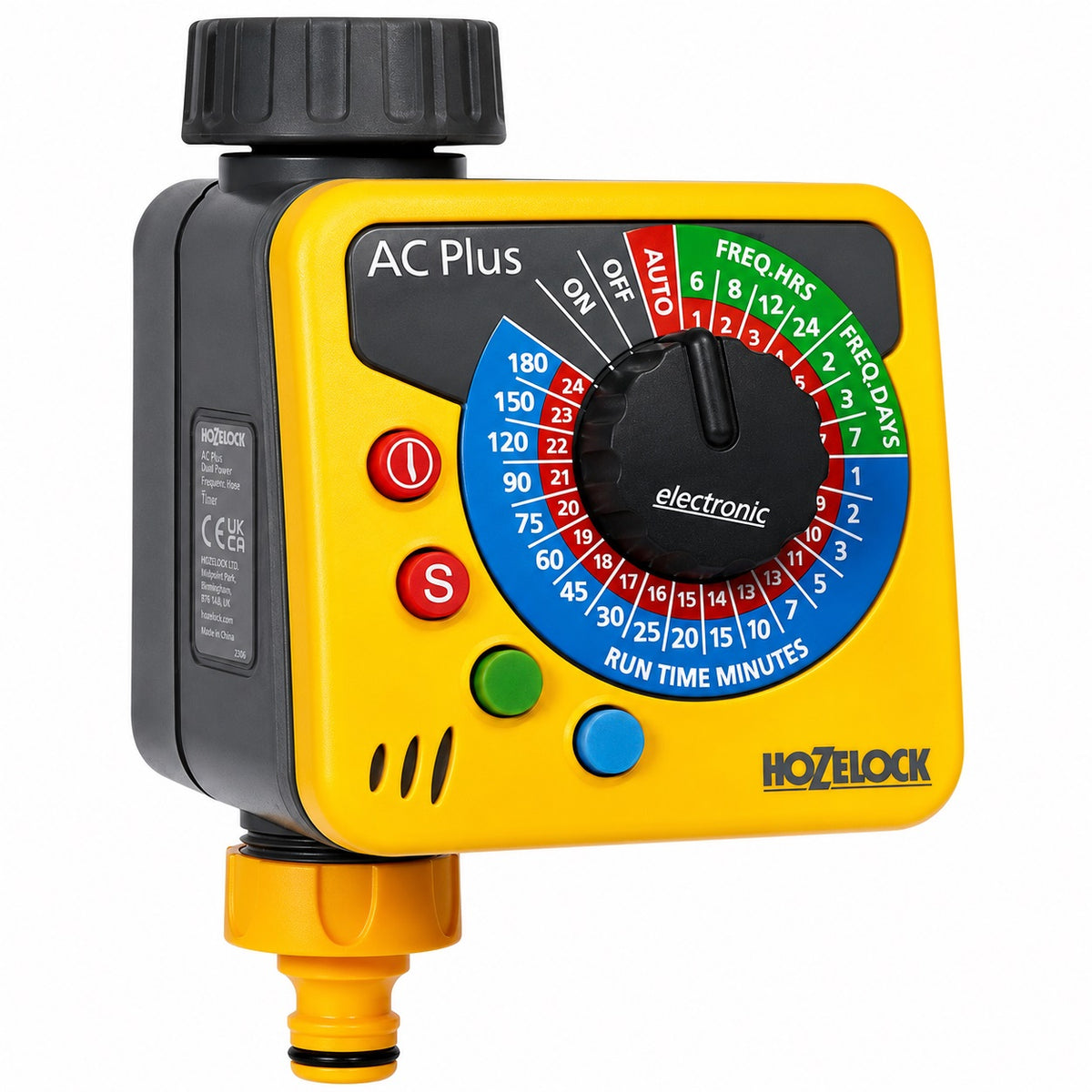 Hozelock AC Plus Water Timer Yellow 2700 | Electronic Garden Irrigation Controller | Programmable Automatic Tap Computer | Battery Operated Drip Watering System | BSP Tap Adapters and Connectors | Suitable for Water Butts | Supplied with Complete Fittings