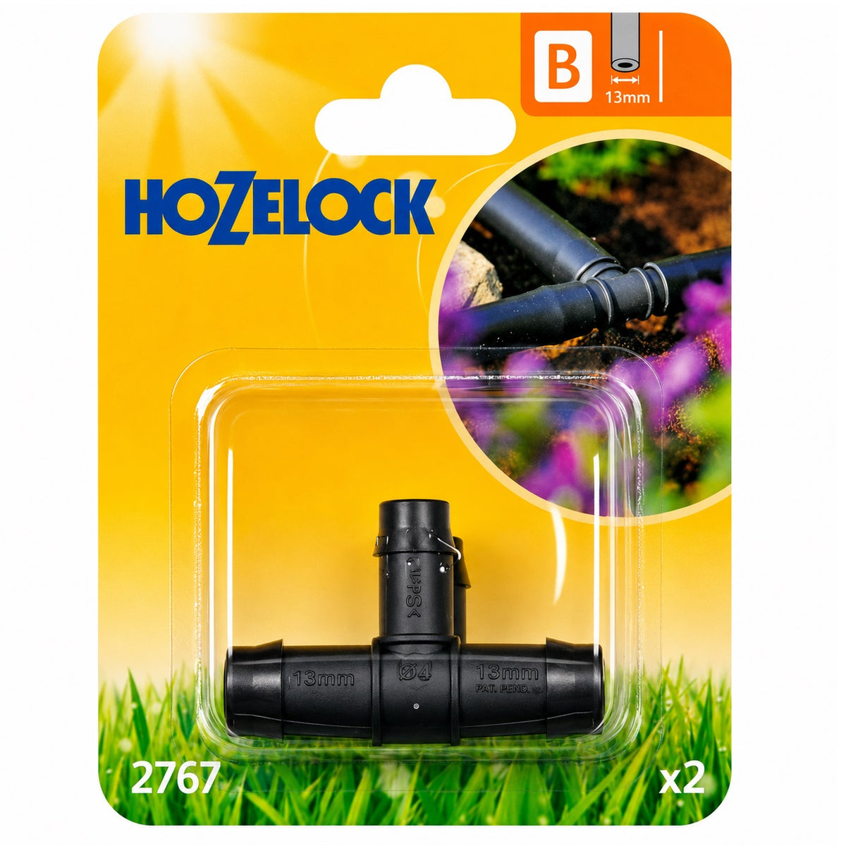 Hozelock T Connector Black 13mm Pack of 2 2767 | Irrigation Pipe Splitters | 3 Way Barb Joiners | UV Stable Plastic | Hose Extensions for Automatic Garden Watering Systems | Supplied with Complete Fittings