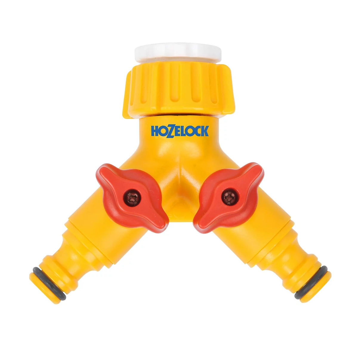 Hozelock Heavy Duty Plastic Dual Tap Connector Yellow 0.75-Inch 22560000 | Supplied With Complete Fittings | Tap Adapter | Two Way Tap Connector | Hose Pipe Tap Fitting