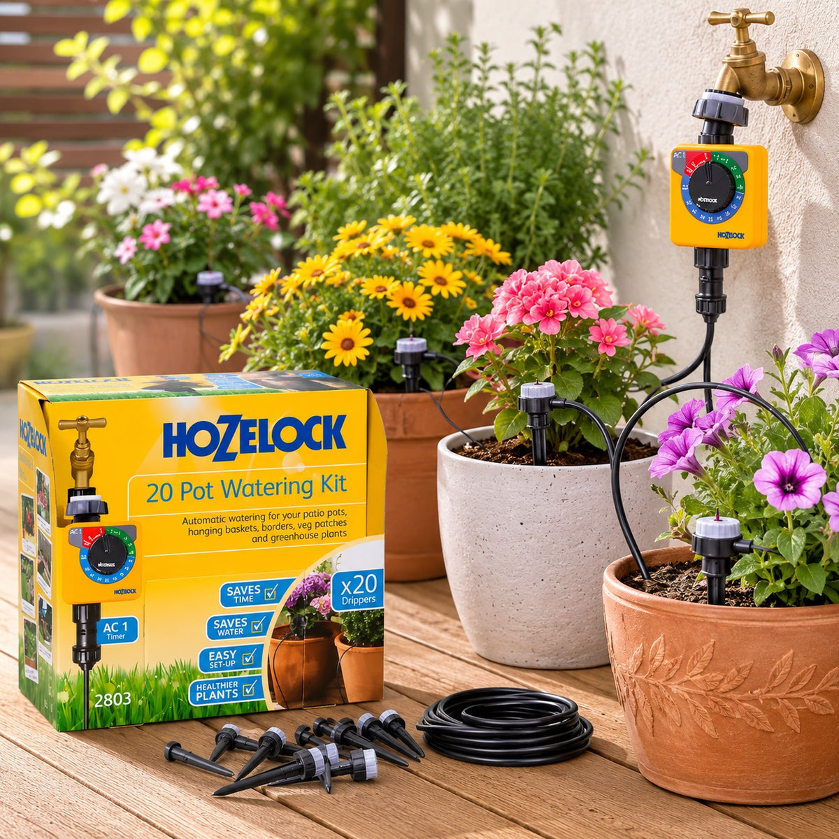 Hozelock Pot Watering Kit Assorted Pack of 20 Drippers 100-001-400 | Supplied With Complete Fittings | Automatic Watering for Patio Pots | Hanging Baskets and Borders | Veg Patches and Greenhouse Plants | Save Time and Water | Easy Set-UP | Healthier Plants | Plant Irrigation kit