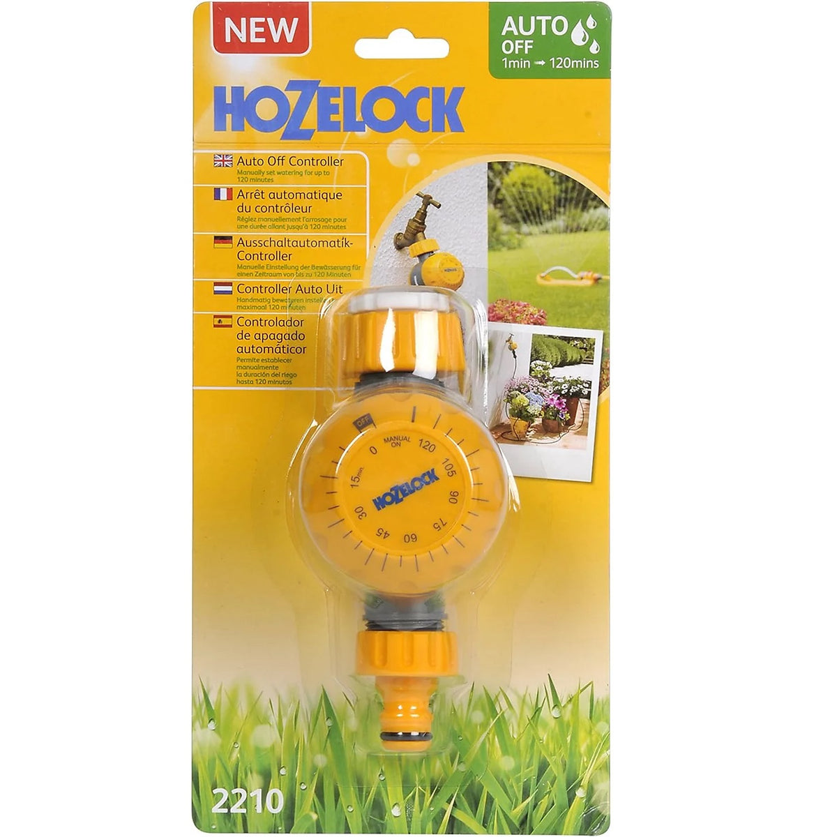 Hozelock Auto Off Controller Yellow 22100000 | Supplied With Complete Fittings | Auto Off 1 - 120mins | Drip Irrigation Controller | Tap Water Timer | Automatic Irrigation Timer