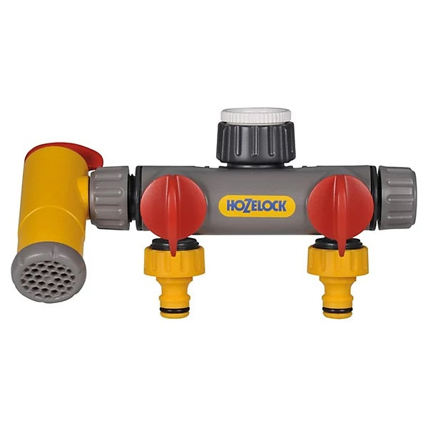 Hozelock Flowmax 3 Way Tap Connector Multicolour 21mm x 26.5mm 33.3mm 22500000 | Supplied With Complete Fittings | Hose Pipe Splitter | Multi Outlet Tap Adapter | Hose Pipe Adapter | Garden Watering Accessories