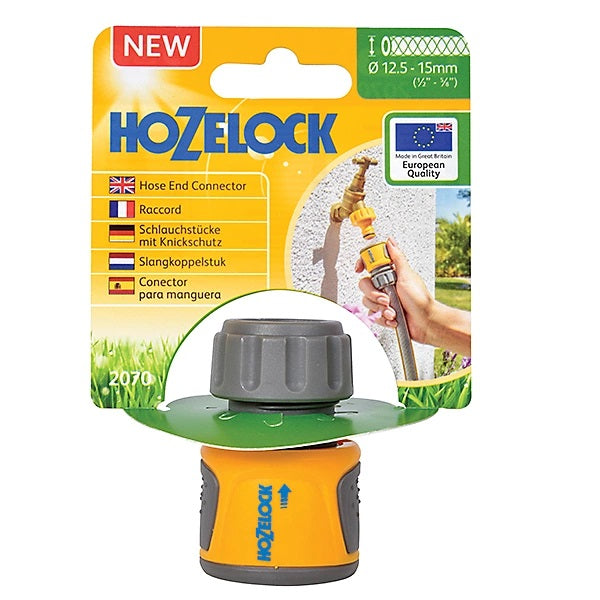 Hozelock Soft Touch Hose End Connector Yellow and Grey 12.5mm-15mm 20700000 | Supplied With Complete Fittings | Hose Connection Adapter | Garden Hose Accessory | Hose Pipe Fitting