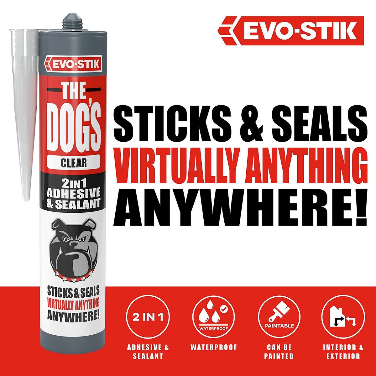 Evo-Stik The Dogs B-ll-cks High Strength Adhesive and Sealant Crystal Clear 290ml 20016458-1217