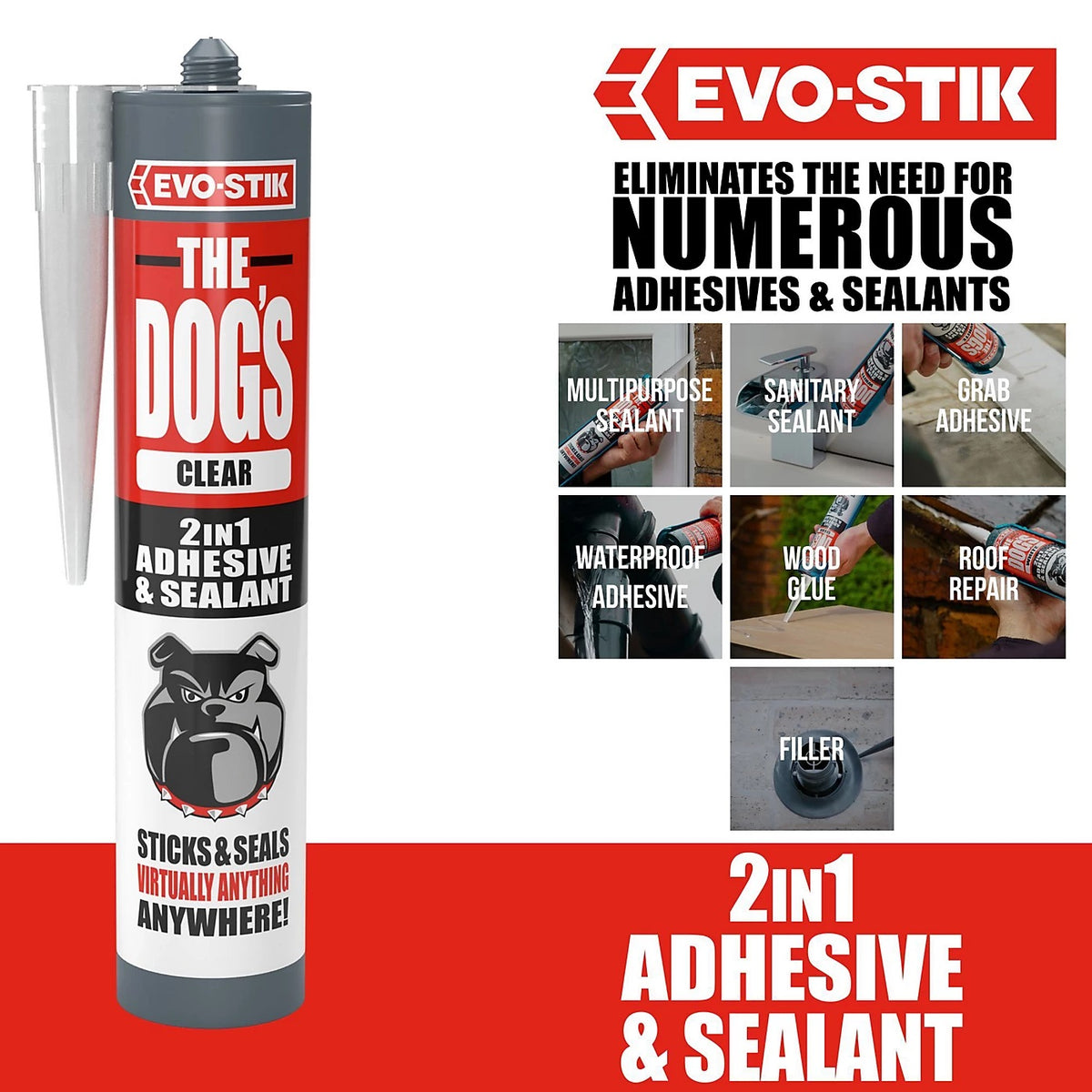 Evo-Stik The Dogs B-ll-cks High Strength Adhesive and Sealant Crystal Clear 290ml 20016458-1217