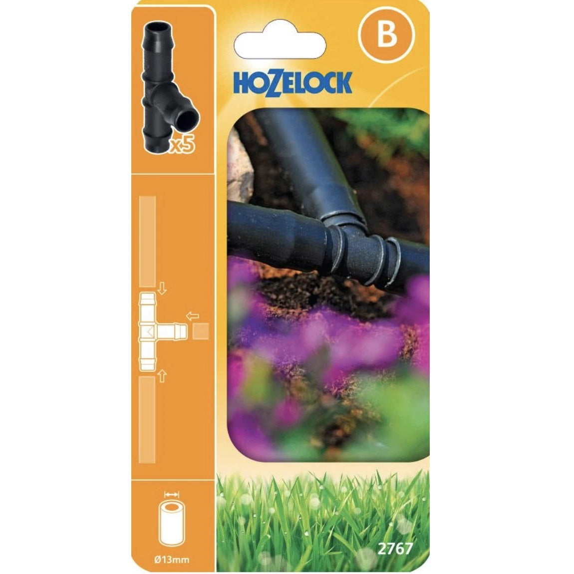Hozelock T Connector Black 13mm 2767P0000 | Supplied With Complete Fittings | Pack of 5 | Irrigation Pipe T Connector | Leak Resistant Irrigation Connector
