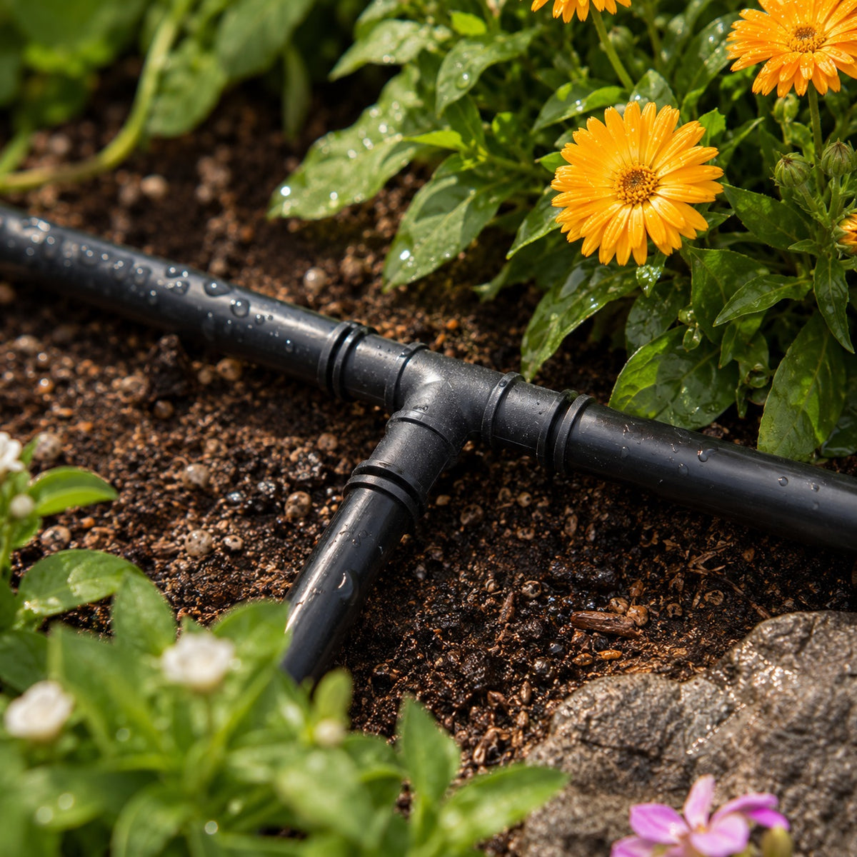 Hozelock T Connector Black 13mm 2767P0000 | Supplied With Complete Fittings | Pack of 5 | Irrigation Pipe T Connector | Leak Resistant Irrigation Connector
