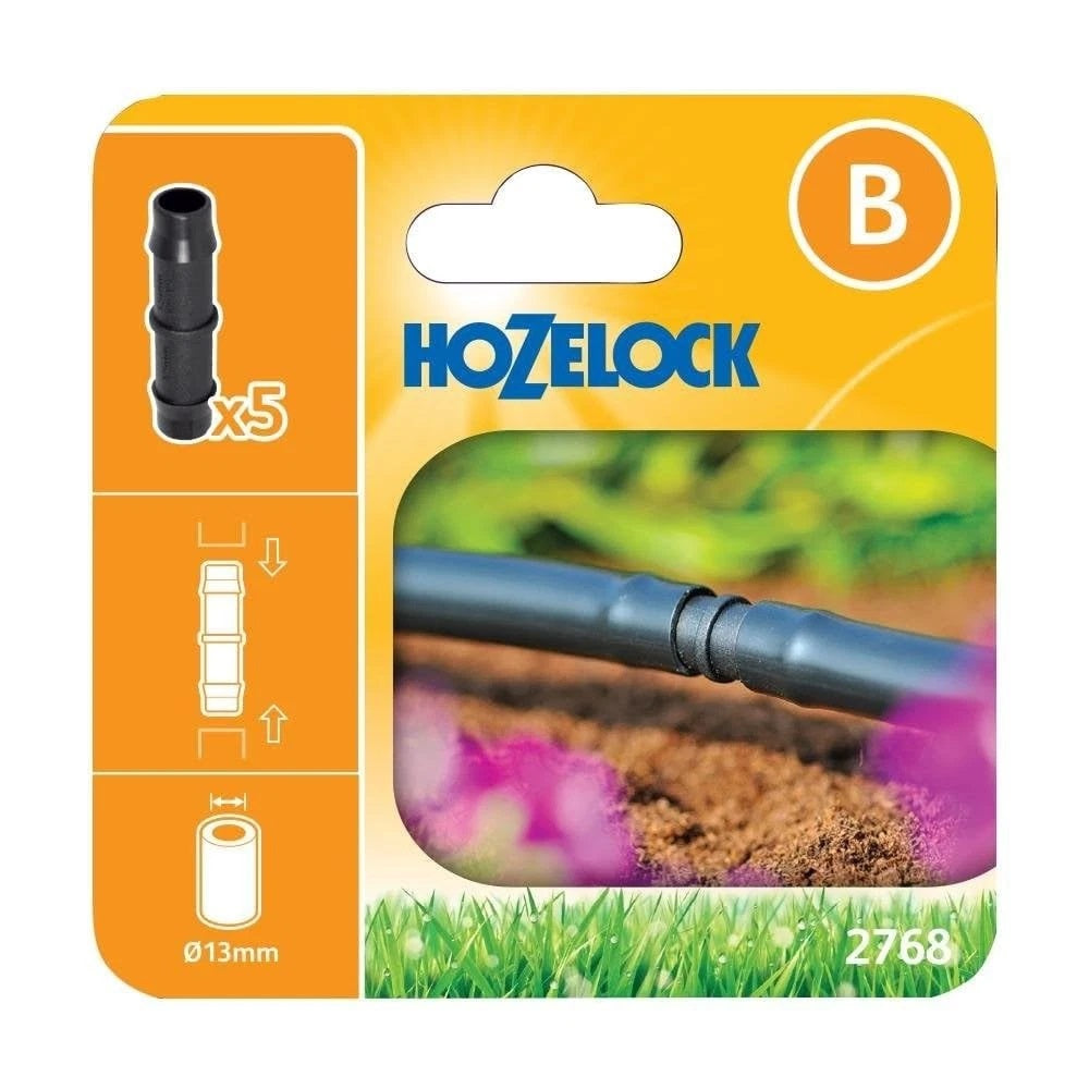 Hozelock Straight Connector For Extending Black 13mm 27680005 | Supplied With Complete Fittings | Pack of 5 | Pipe Straight Connector | Irrigation Straight Fitting | Irrigation Pipe Joiner