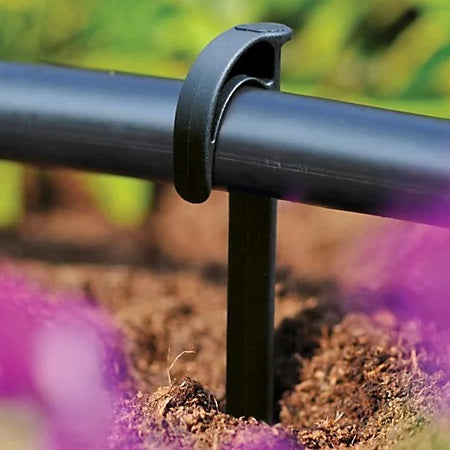 Hozelock Tube Stakes Black 13mm 27700010 | Supplied With Complete Fittings | Pack of 10 | Irrigation Tubing Clips | Irrigation Pipe Support | Irrigation Accessories | Irrigation Pipe Holder