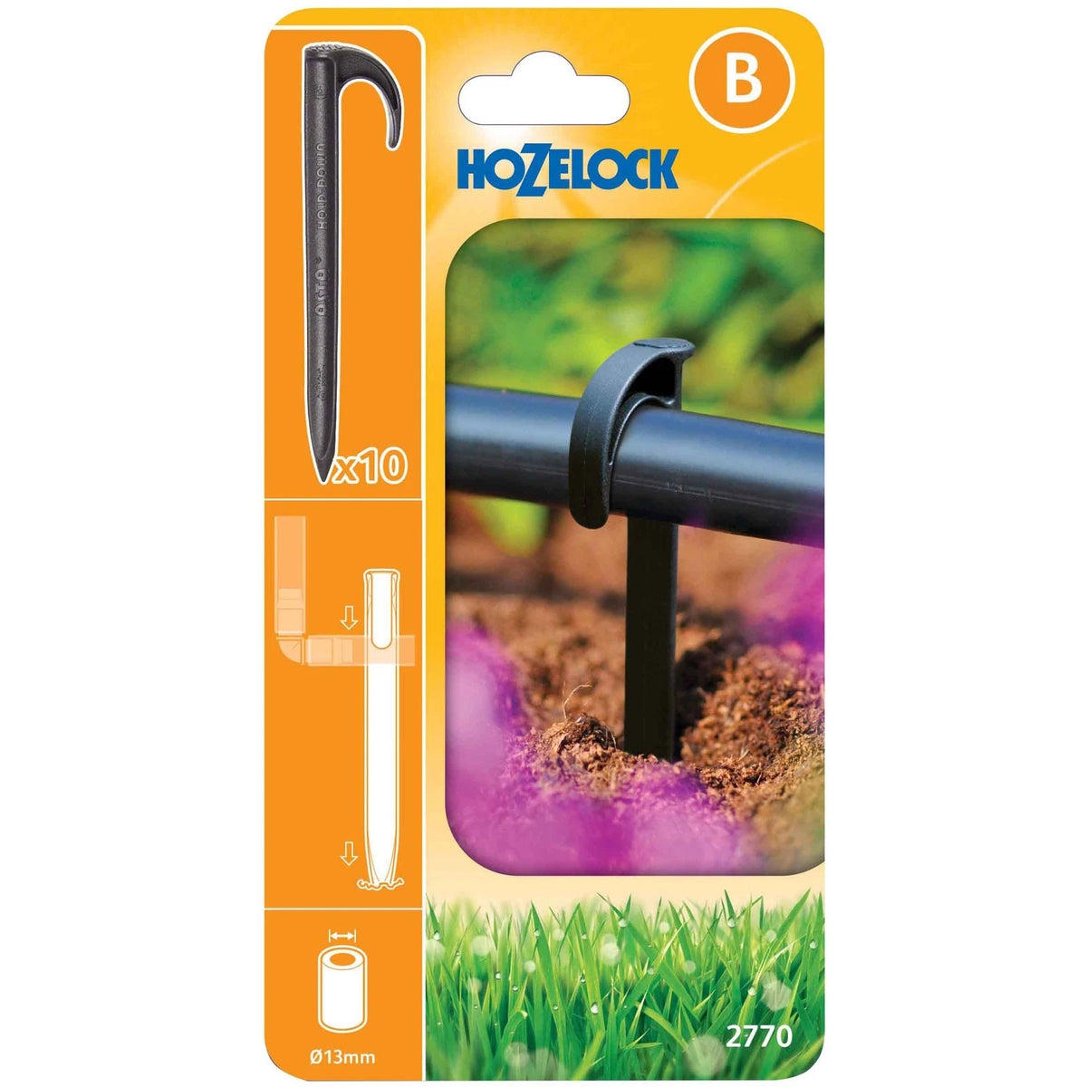 Hozelock Tube Stakes Black 13mm 27700010 | Supplied With Complete Fittings | Pack of 10 | Irrigation Tubing Clips | Irrigation Pipe Support | Irrigation Accessories | Irrigation Pipe Holder