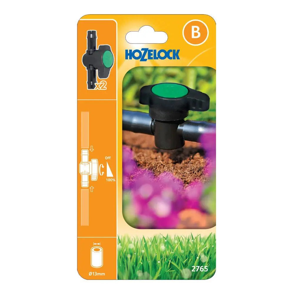 Hozelock Flow Control valve Black 13mm 27650002 | Supplied With Complete Fittings | Pack of 2 | Irrigation Accessories | Leak Resistant Valve | Pipe Flow Regulator