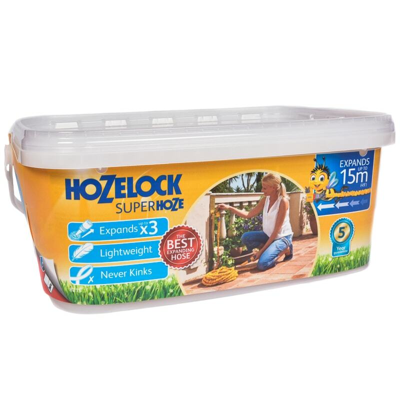 Hozelock Expandable Super Hoze Yellow 15Mtr 8215A1240 | Supplied With Complete Fittings | Lightweight | Never Kinks | Expands Up To 3 Times | Flexible Watering Hose | Space Saving Garden Hose