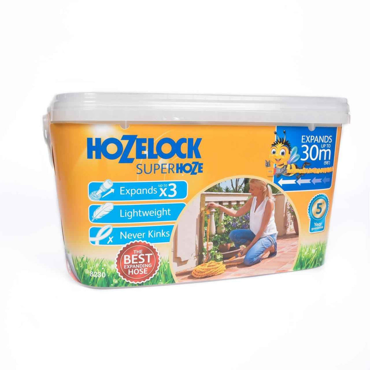 Hozelock Expandable Super Hoze Yellow 30Mtr 8230A1240 | Supplied With Complete Fittings | Lightweight | Never Kinks | Expands Up To 3 Times | Flexible Watering Hose | Space Saving Garden Hose