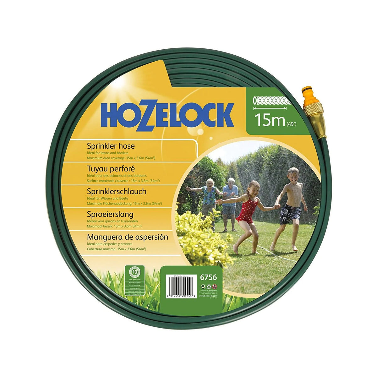 Hozelock 2-In-1 Sprinkler Soaker Hose Green 15Mtr 6756A0000 | Ideal For Lawns And Borders | Maximum Area Coverage 54 Metre Square | Supplied with Complete Fittings