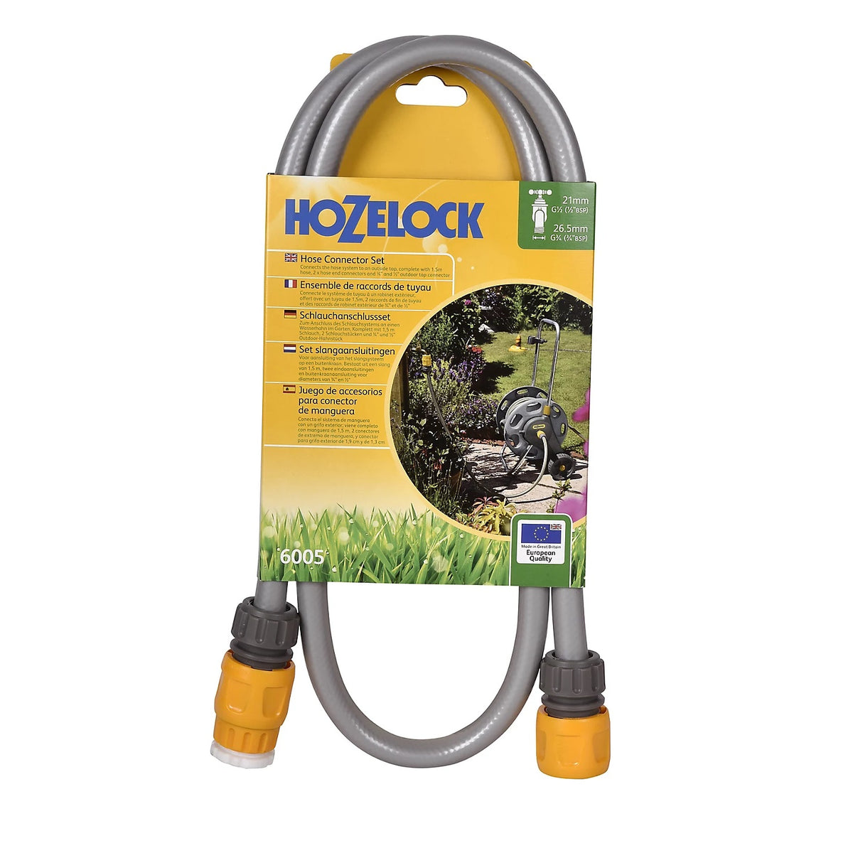 Hozelock Hose Connection Set Grey 6005P0000 | 2x Hose End Connectors | Garden Watering Connector Set | Tap and Hose Quick Connect Kit | Supplied with Complete Fittings