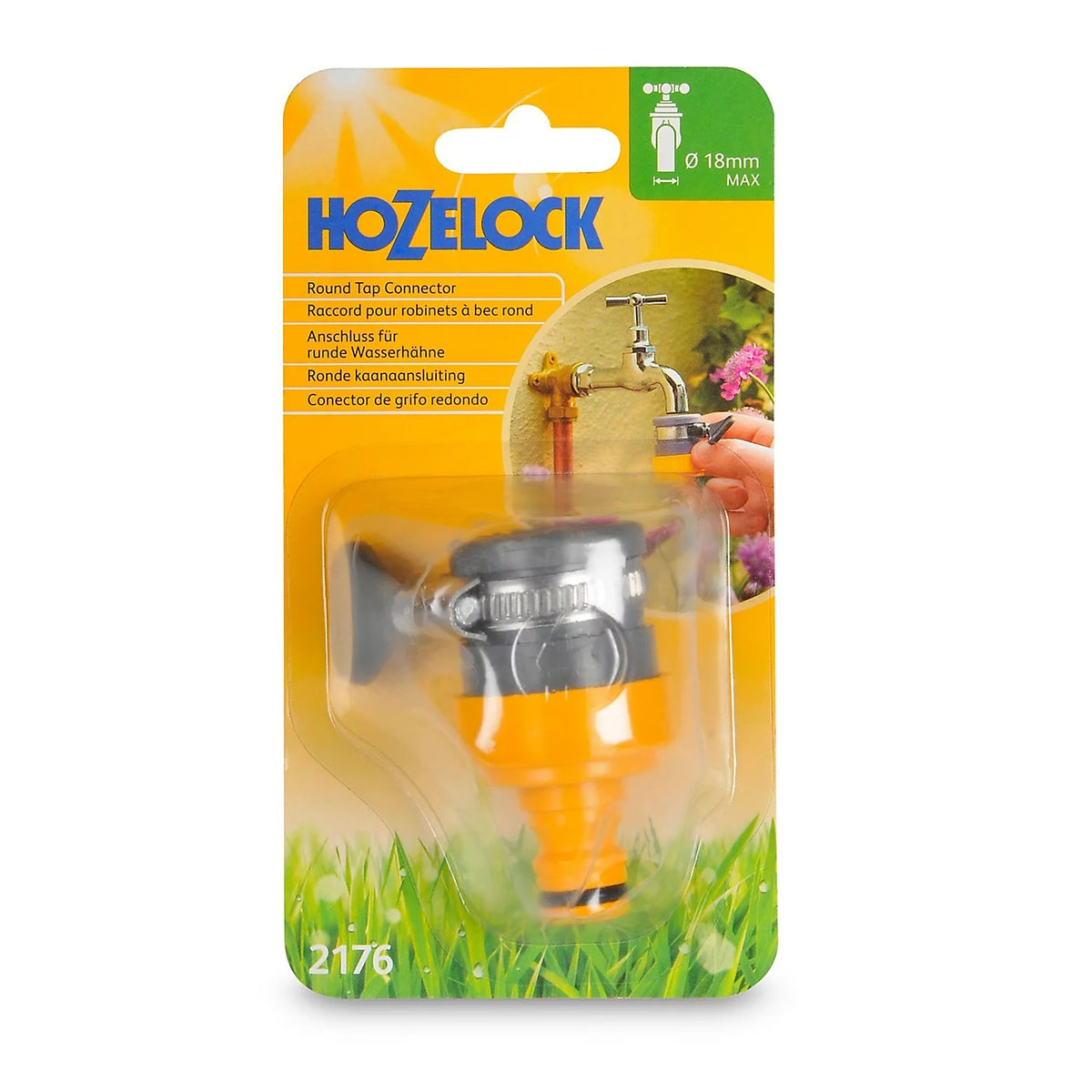 Hozelock Round Tap Connector Yellow and Grey 18mm 2176P9000 | Garden Hose Tap Connector | Hose Pipe Fitting | Supplied with Complete Fittings