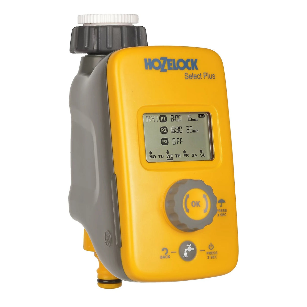 Hozelock Select Plus Controller Water Timer Yellow 22240000 | Supplied With Complete Fittings | Digital Water Timer | Garden Tap Timer | Watering Schedule Controller