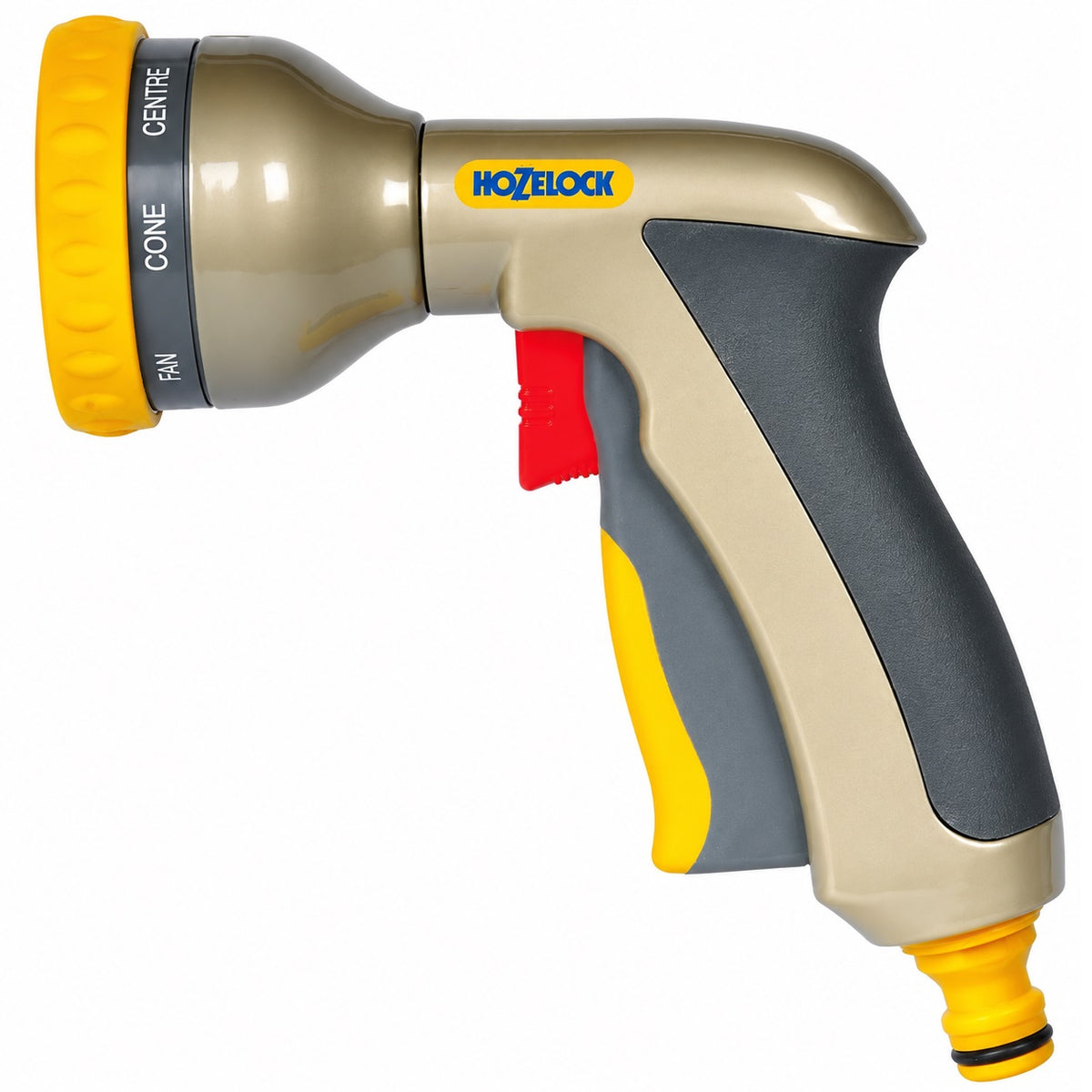 Hozelock Multi Spray Plus Metal Spray Gun Grey and Yellow 2691 | 8 Spray Patterns | Powder Coated Die Cast Metal Body | Lockable Trigger | Variable Flow Control 50 Percent to 100 Percent | Garden Hose Nozzle for Watering and Cleaning | Supplied with