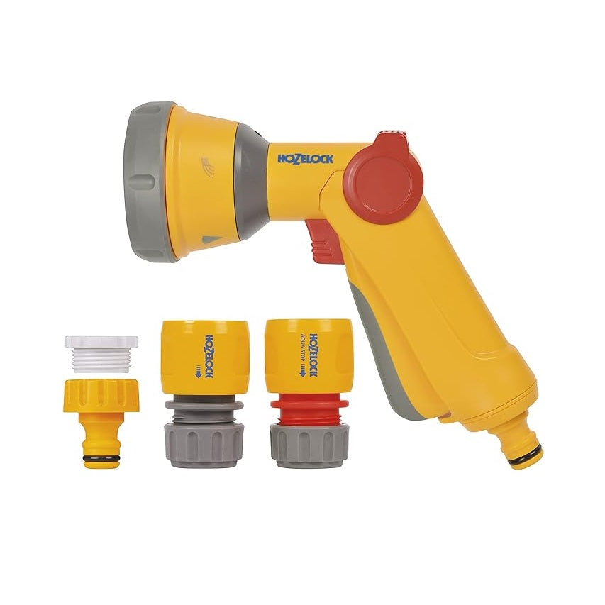 Hozelock Multi Spray Gun Yellow 23439019 | Supplied With Complete Fittings | Five Spray Patterns | Perfect for Watering and Cleaning