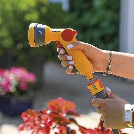 Hozelock Multi Spray Gun Yellow 23439019 | Supplied With Complete Fittings | Five Spray Patterns | Perfect for Watering and Cleaning