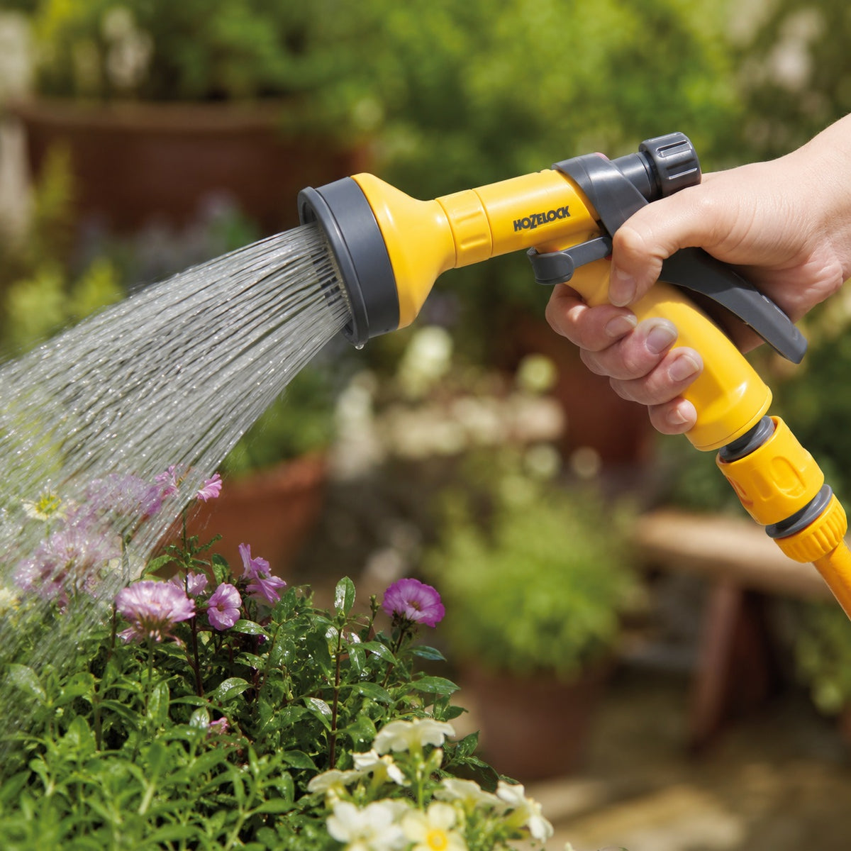 Hozelock Trigger Spray Gun With Detachable Rose Head Yellow and Grey 2667A9008 | Garden Hose Spray Nozzle | Outdoor Cleaning and Garden Watering Tool | Supplied with Complete Fittings