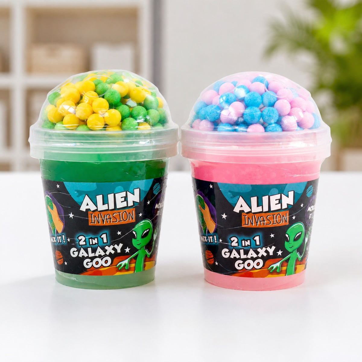 HTI Alien Invasion 2 In 1 Galaxy Goo Slime Assorted Pack of 1 1351059.V27 | Foam Beads | Sensory Tactile Play Toy | Suitable for Ages 3 Plus