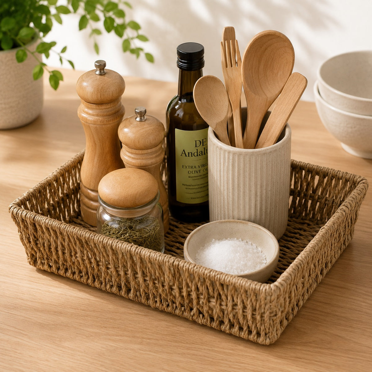 JVL Square Tapered Seagrass Storage Tray Brown H6.5cm x W23cm x D23cm Pack Of 1 15-419 | Woven Wicker Basket | Home Storage Accessories | Suitable for Shelf Desk Countertop Organisation
