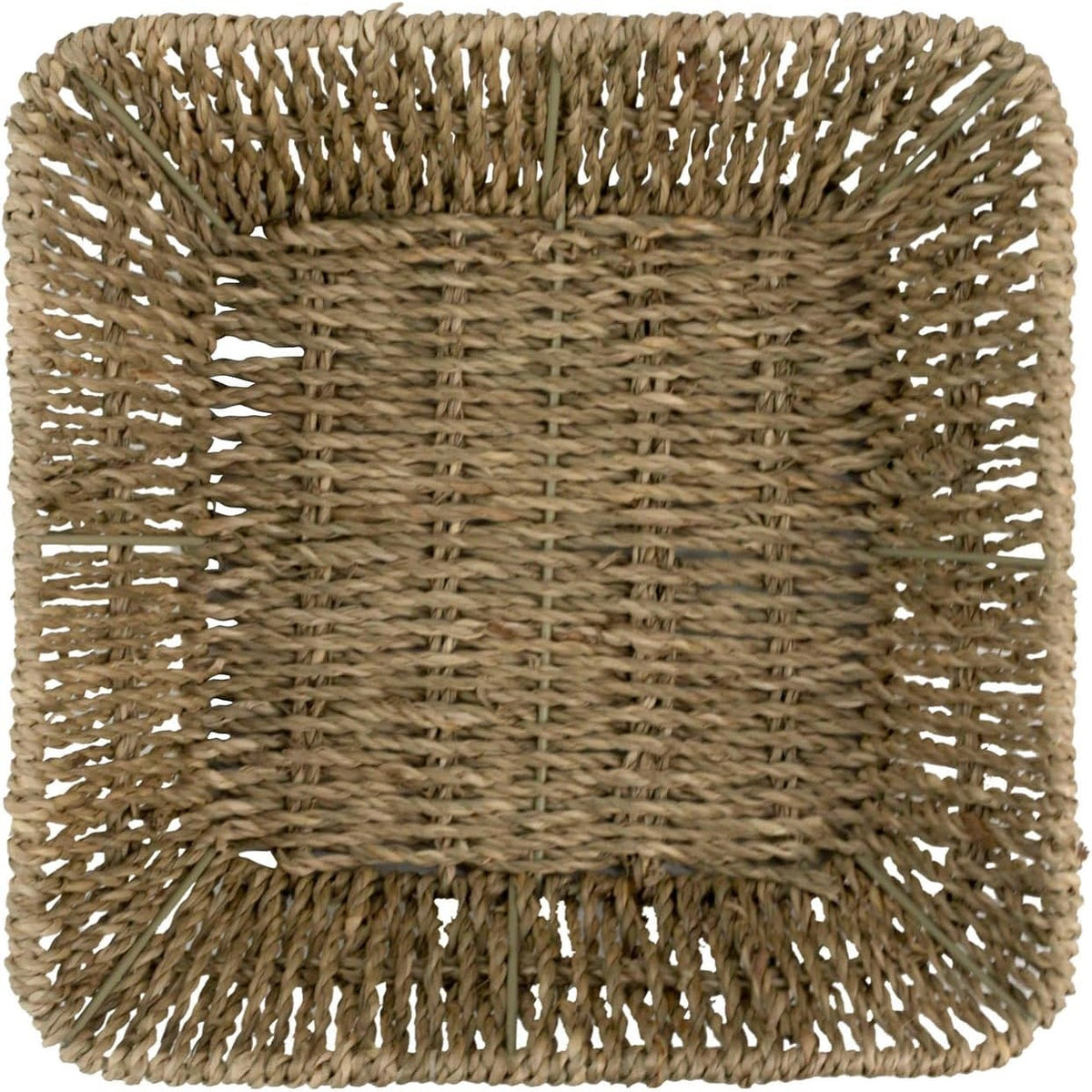 JVL Square Tapered Seagrass Storage Tray Brown H6.5cm x W23cm x D23cm Pack Of 1 15-419 | Woven Wicker Basket | Home Storage Accessories | Suitable for Shelf Desk Countertop Organisation