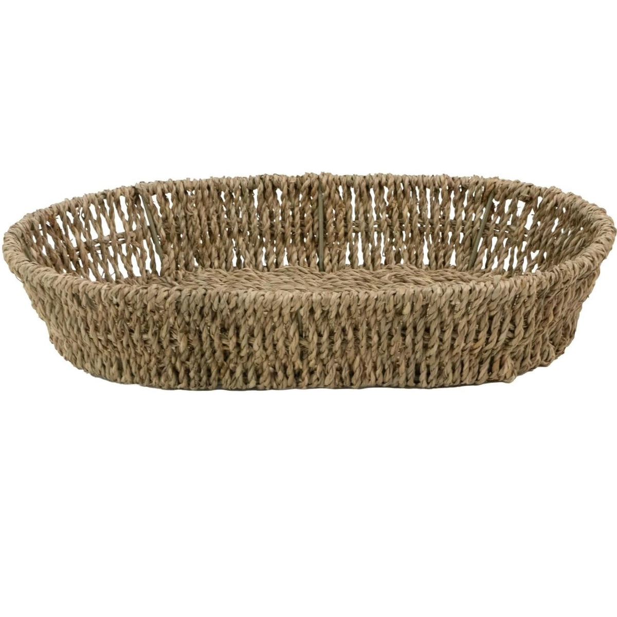 JVL Oval Seagrass Storage Tray Brown H7 x W33.5 x D21cm 15-420 | Woven Wicker Basket | Home Storage Accessories | Suitable for Shelf Desk Countertop Organisation